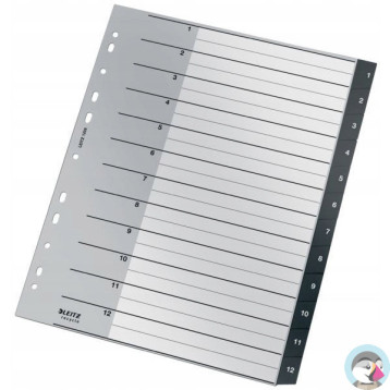 Przekładki Recycle 1 - 12, A4, PP, czarne 12090000 LEITZ