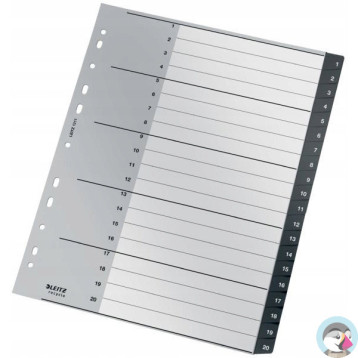 Przekładki Recycle 1 - 20, A4, PP, czarne 12110000 LEITZ