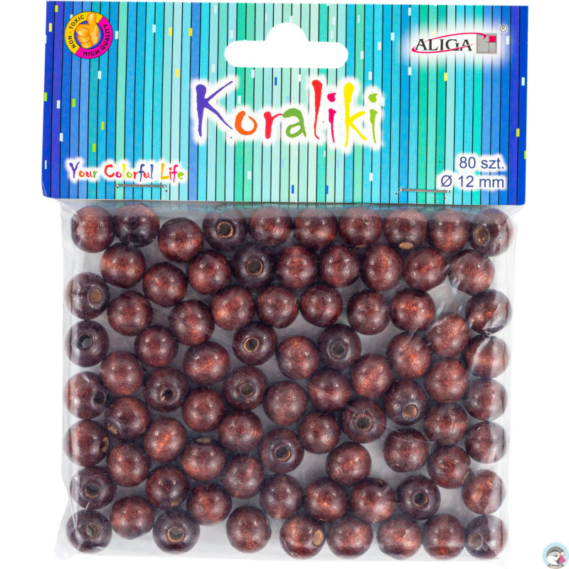 Koraliki drewniane brązowe 12mm (80szt.) PJ-0651 ALIGA