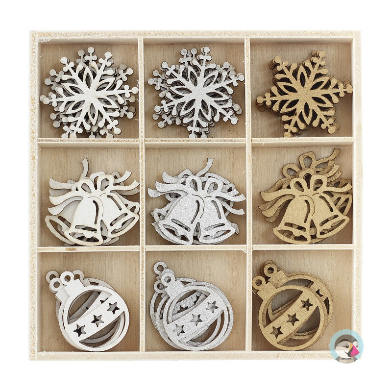Ozdoby drewniane ŚWIĘTA 2 pudełko 45 szt. 253029 Galeria Papieru