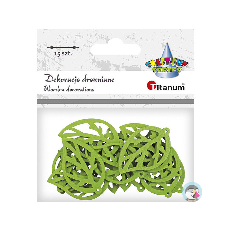 Dekoracje drewniane LIŚCIE zielone 15szt. 486033 TITANUM