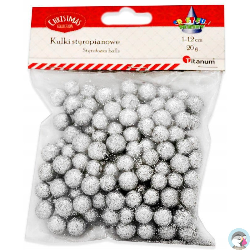 Kulki styropianowe 10-12mm (20g) srebrne z brokatem 439979 TITANUM
