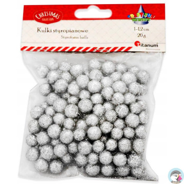 Kulki styropianowe 10-12mm (20g) srebrne z brokatem 439979 TITANUM