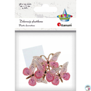 Dekoracje samoprzylepne plastikowe MOTYLKI różowe (4 sztuk) 31x23mm 612878 TITANUM