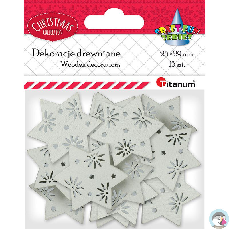 Drewniane gwiazdki ażurowe 25x29mm białe 15szt. 417644 TITANUM