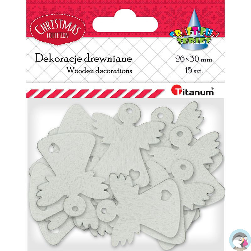 Drewniane anioły ażurowe 25x29mm białe 15szt. 417639 TITANUM