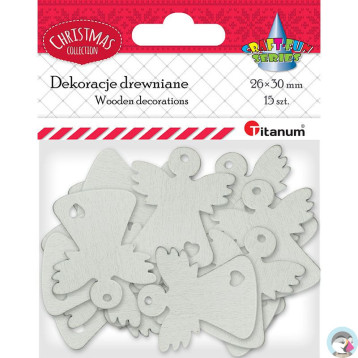 Drewniane anioły ażurowe 25x29mm białe 15szt. 417639 TITANUM