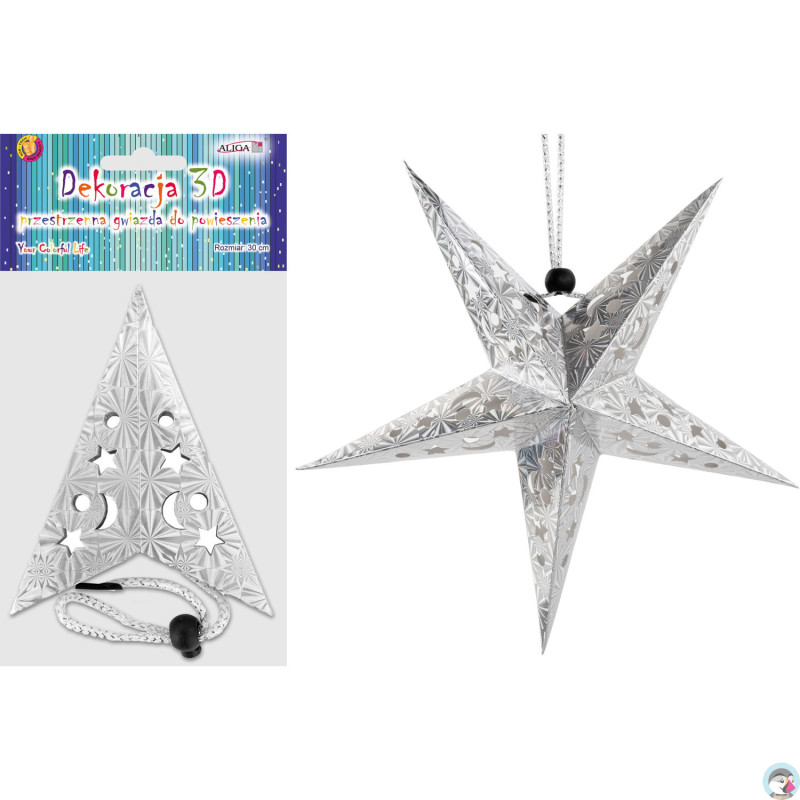 Gwiazda hologramowa srebrna 3D 30cm GW-7411 ALIGA