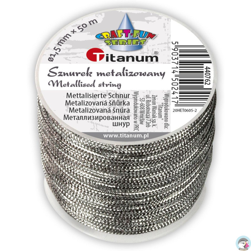 Sznurek metalizowany srebrny 1,5mm x 50m 440762 TITANUM