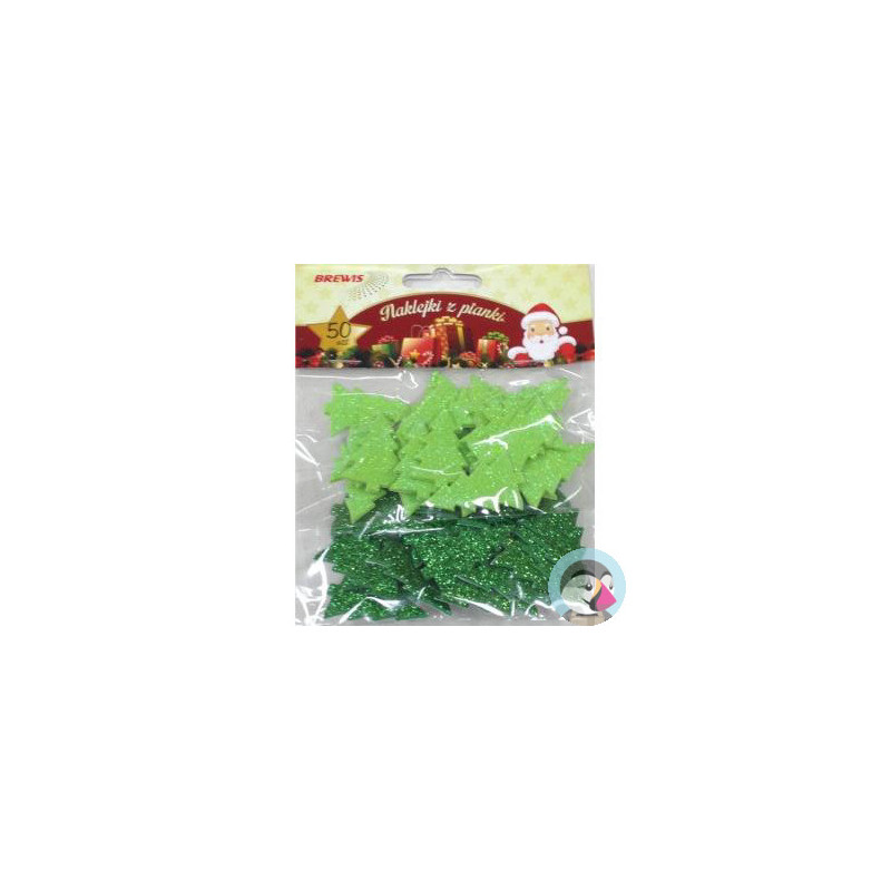Naklejki z pianki choinki brokatowe (50 szt.) PVX09 BREWIS