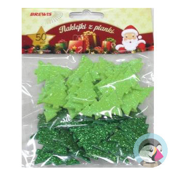Naklejki z pianki choinki brokatowe (50 szt.) PVX09 BREWIS