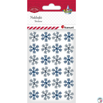 Naklejki płatki śniegu z kryształkiem 21mm białe, niebieskie 24szt. 414519 TITANUM