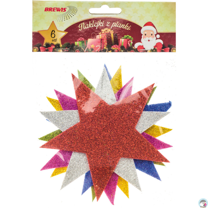 Gwiazdki z pianki z brokatem 6szt. 13cm mix kol. PVX20 BREWIS