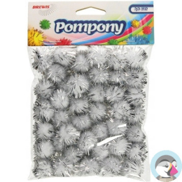 Pompony metaliczne 2cm (40sztuk) srebrne POM23 BREWIS