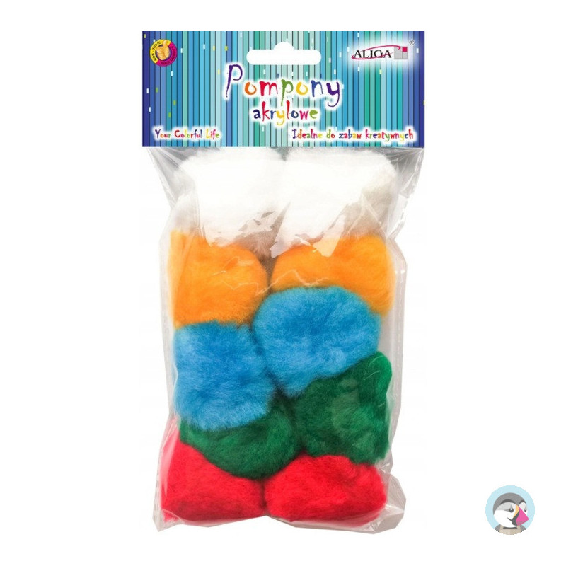 Pompony akrylowe POM-202 mix kolorów (10 szt.) śr. 5 cm ALIGA