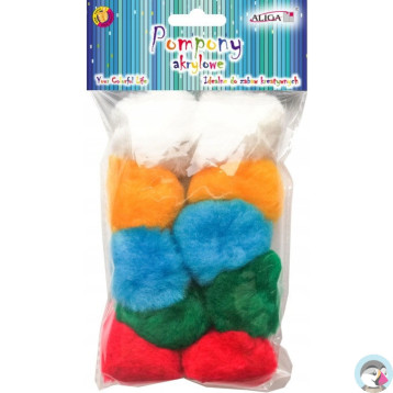 Pompony akrylowe POM-202 mix kolorów (10 szt.) śr. 5 cm ALIGA