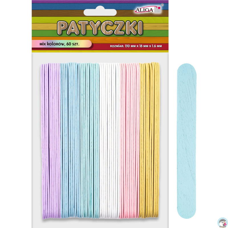 Patyczki mix 6 kolorów pastelowych 150x18x1,6mm (60szt.) PK-4918 ALIGA