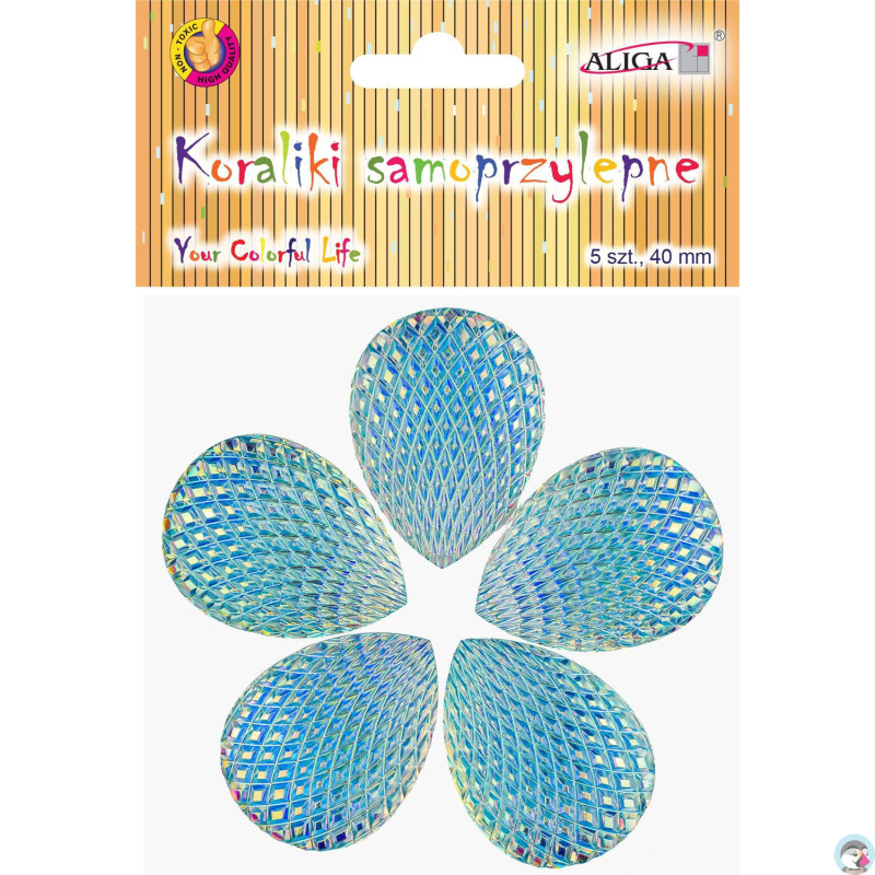 Kryształki samoprzylepne łezki opalizujące 40 mm, (5 szt.) JET-3300 ALIGA