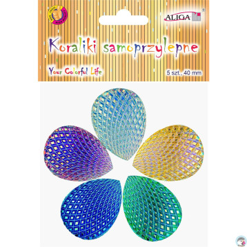 Kryształki samoprzylepne łezki opalizujące mix kolorów 40 mm, (5 szt.) JET-3300 ALIGA