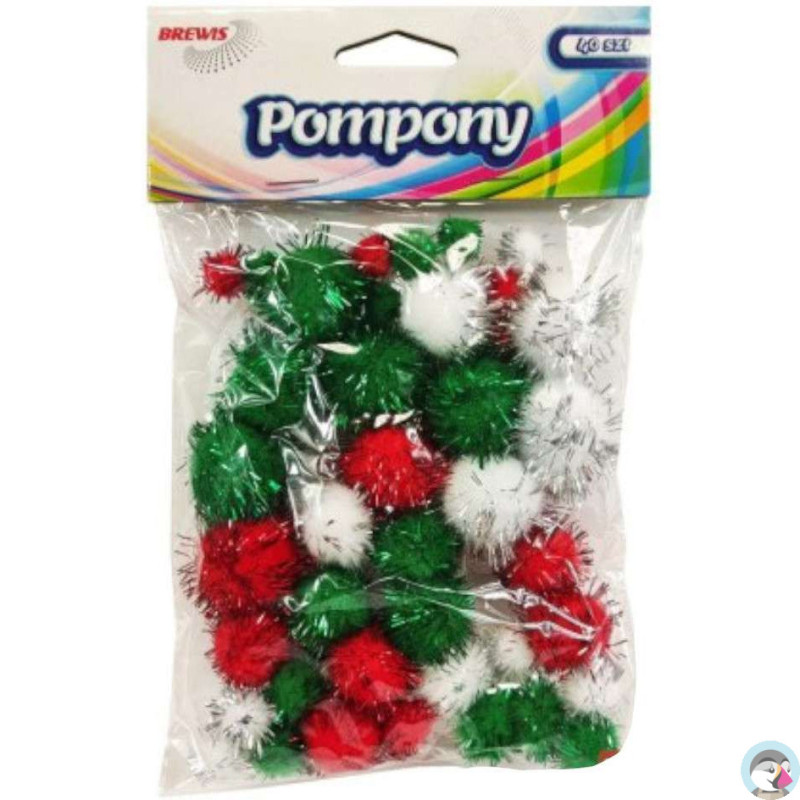 Pompony metalizowane mix rozm. czerwone/białe/zielone 40szt. POM44