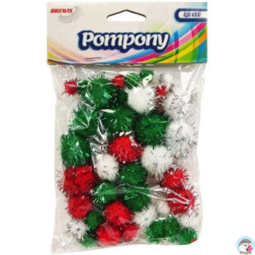 Pompony metalizowane mix rozm. czerwone/białe/zielone 40szt. POM44