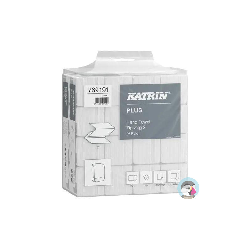 Ręcznik ZZ V-FOLD KATRIN Plus biały 207x230mm 2 warstwy celuloza (16op x 190list||3040 listków) 769191