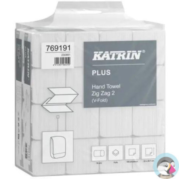 Ręcznik ZZ V-FOLD KATRIN Plus biały 207x230mm 2 warstwy celuloza (16op x 190list||3040 listków) 769191