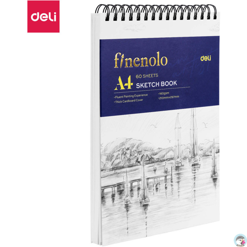 Szkicownik na spirali poziomej A4 FINENOLO 160g/m2 60k biały EC276 DELI