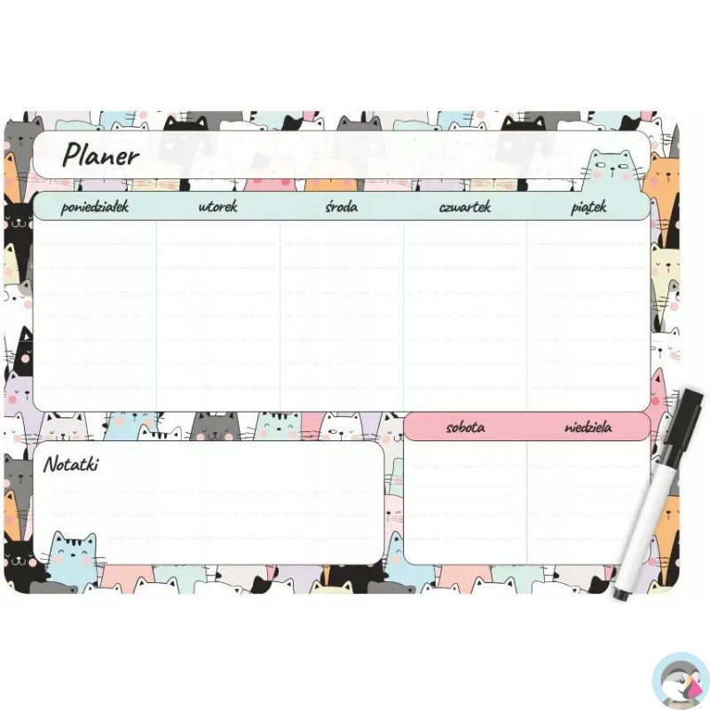Planer magnetyczny na lodówkę Plan lekcji 35x25cm tygodniowy + marker PM-02-03 BIURFOL