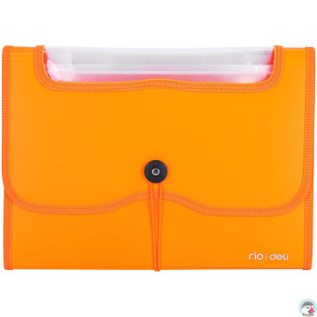 Teczka harmonijkowa z gumką 13-przegródek okno PVC RIO pomarańczowa 38128 ORANGE DELI