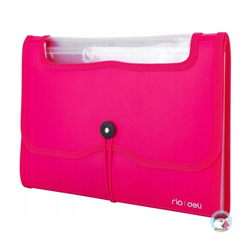 Teczka harmonijkowa z gumką 13-przegródek okno PVC RIO różowa 38128 PINK DELI