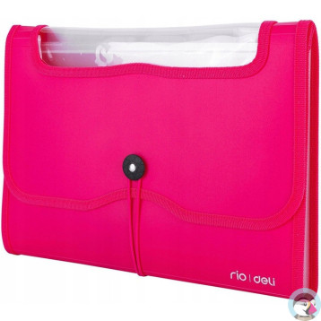 Teczka harmonijkowa z gumką 13-przegródek okno PVC RIO różowa 38128 PINK DELI