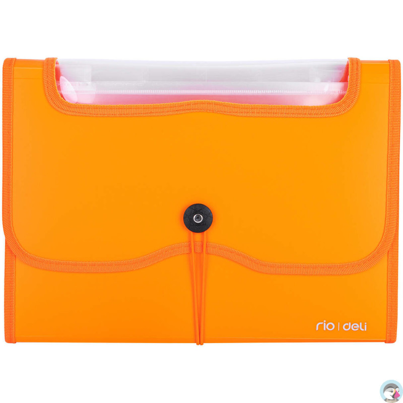 Teczka harmonijkowa z gumką 7-przegródek okno PVC RIO pomarańczowa 38127 ORANGE DELI