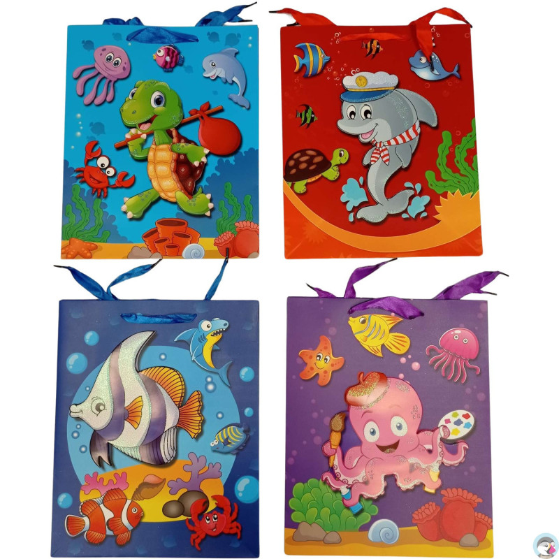 Torebka prezentowa 26x32x10cm dziecięca rybki ROZETTE