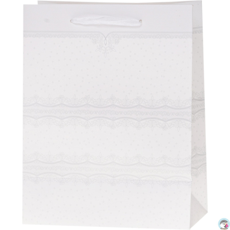 Torebka prezentowa 18x23x10cm Lux brokat BIAŁA A5 ROZETTE