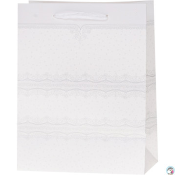 Torebka prezentowa 18x23x10cm Lux brokat BIAŁA A5 ROZETTE