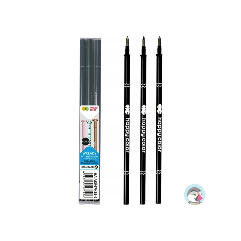 Wkłady do długopisu usuwalnego A 0.5mm czarny (3) AKR67K35-9 Happy Color