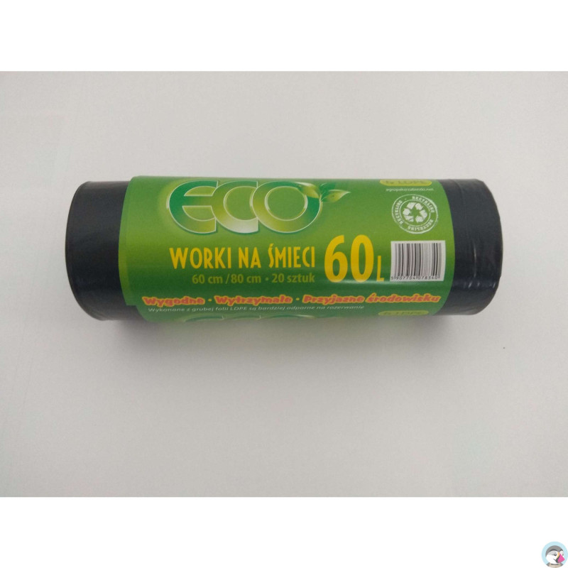 Worki na śmieci 60L LDPE czarne (20szt) 60cm/80cm