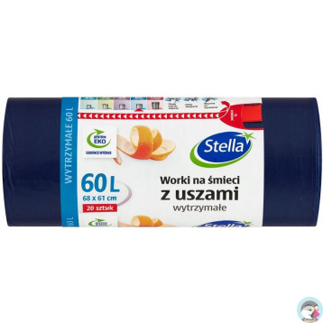 Worki na śmieci 60L z uszami wytrzymałe (20szt) granatowe (HD-LD) WNS-9725V1 STELLA