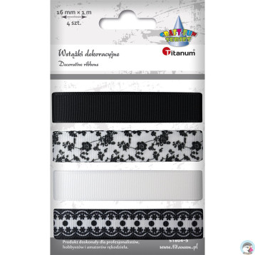 Wstążka czarno-biała mix (4szt.) 16mm x 1m 412504 TITANUM