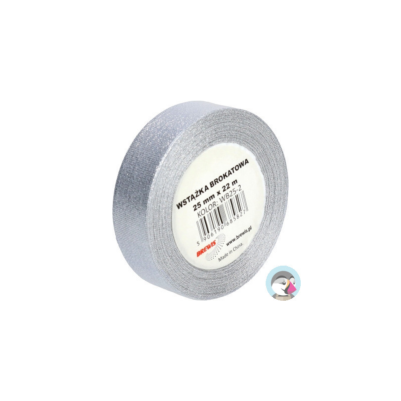 Wstążka brokatowa srebrna 25mm WB25-2 BREWIS
