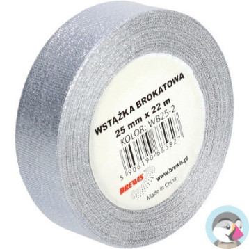 Wstążka brokatowa srebrna 25mm WB25-2 BREWIS