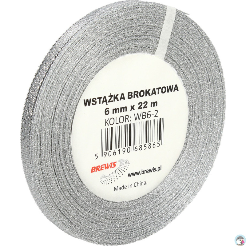Wstążka brokatowa srebrna 6mm(2szt) WB6-2 BREWIS