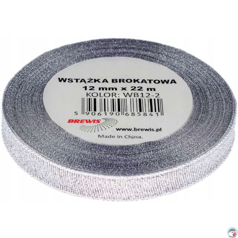 Wstążka brokatowa 12mm/22m wb12-2 srebrna BREWIS