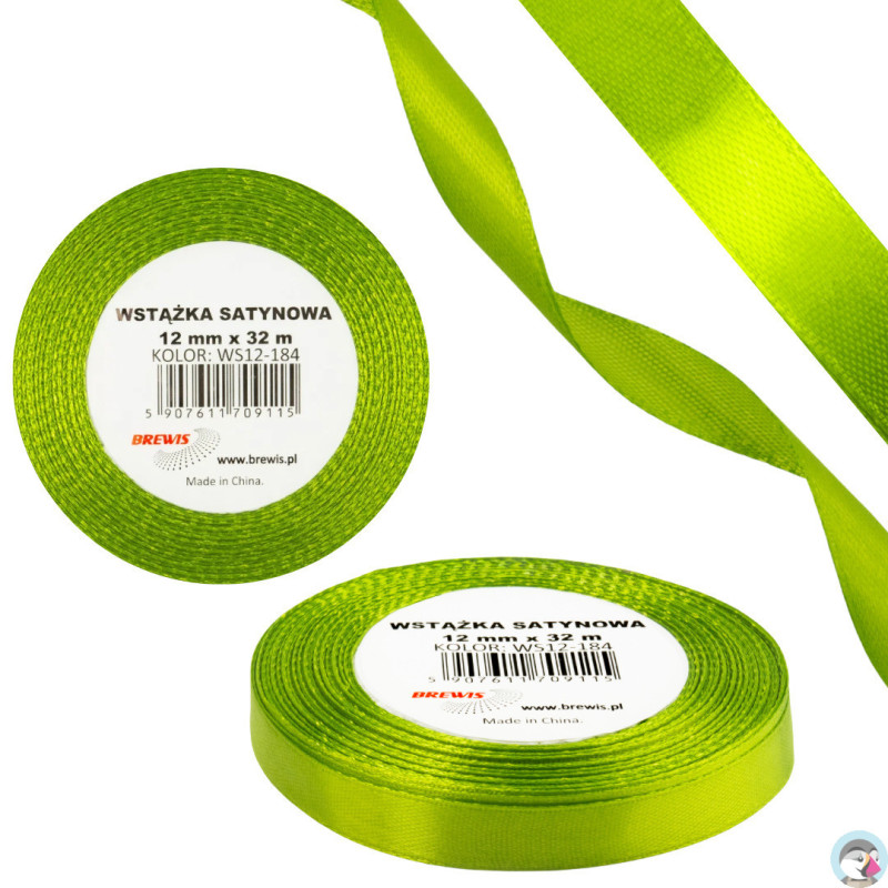 Wstążka satynowa 12mm/32m WS12-184 zieleń wiosenna BREWIS