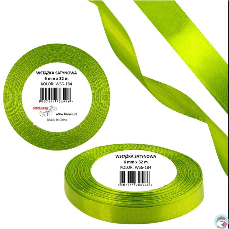Wstążka satynowa 6mm/32m WS6-184 zieleń wiosenna BREWIS
