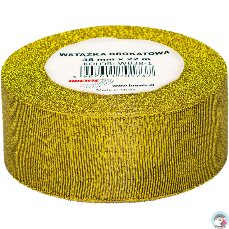 Wstążka brokatowa 38mm złota WB38-1 BREWIS