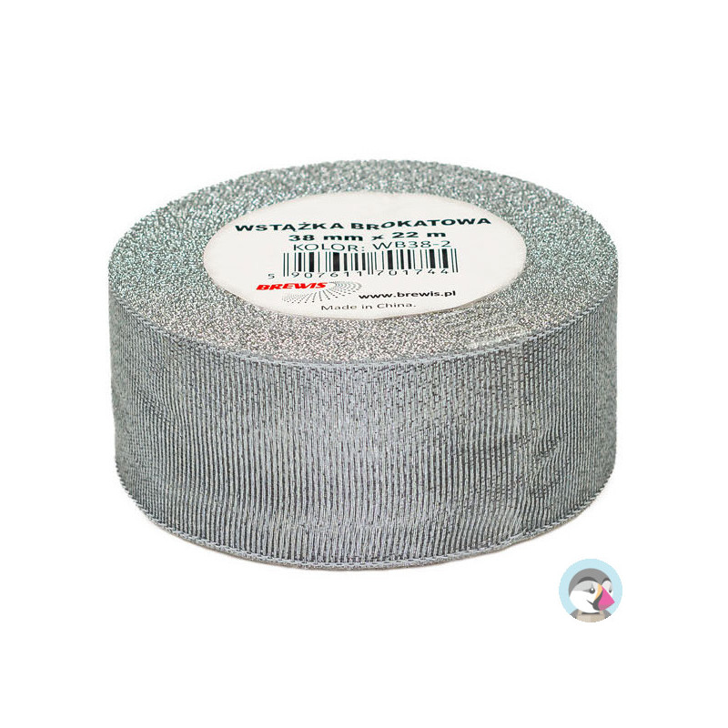 Wstążka brokatowa 38mm srebrna WB38-2 BREWIS