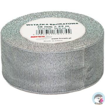 Wstążka brokatowa 38mm srebrna WB38-2 BREWIS