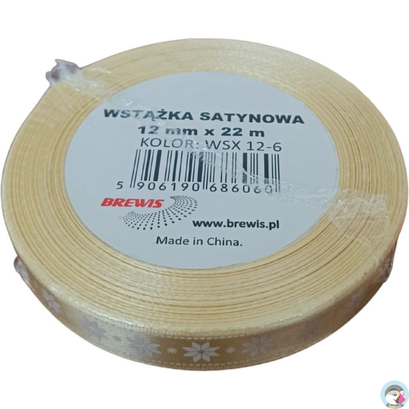 Wstążka satynowa Boże Narodzenie 12mm/22m złota WSX12-6 BREWIS